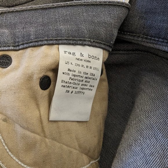 Vintage rag & bone/JEAN- Low Rise TomBoy Jeans 26x 28 Gray Faux Leather Knee - Picture 5 of 8